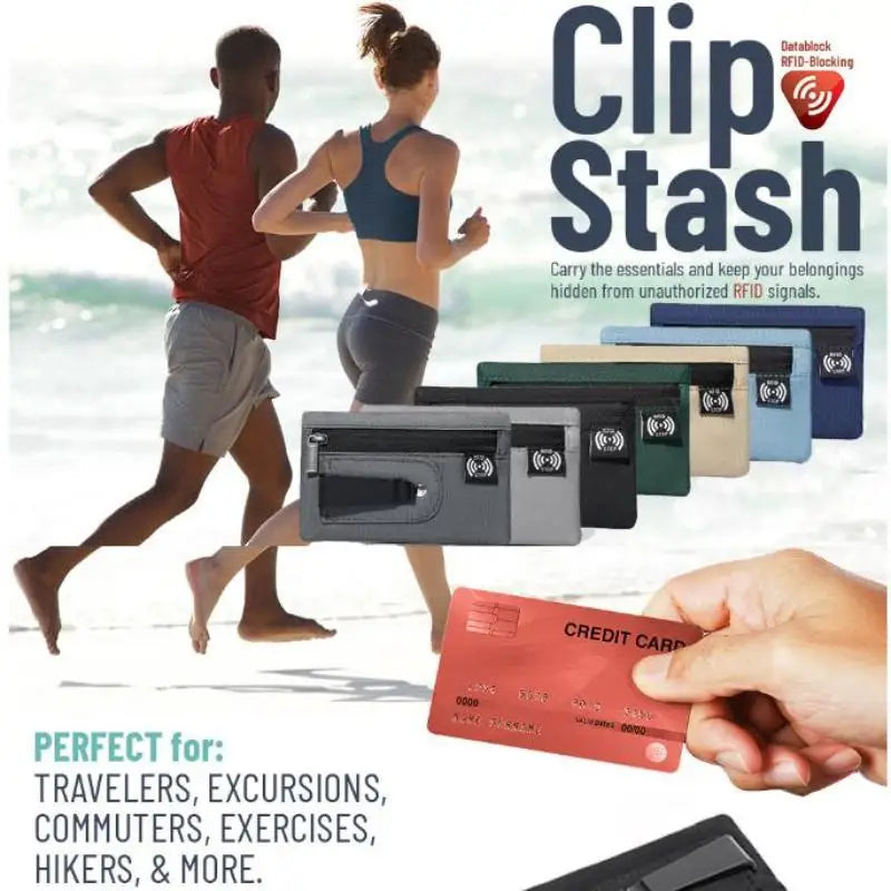 RFID Slim Nylon Wallet with Zipper & Carabiner Clip