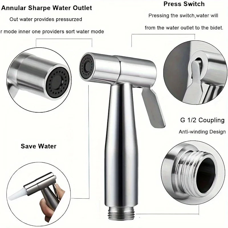 High-Pressure Handheld Shower Kit | Stainless Steel + 4.8ft Hose