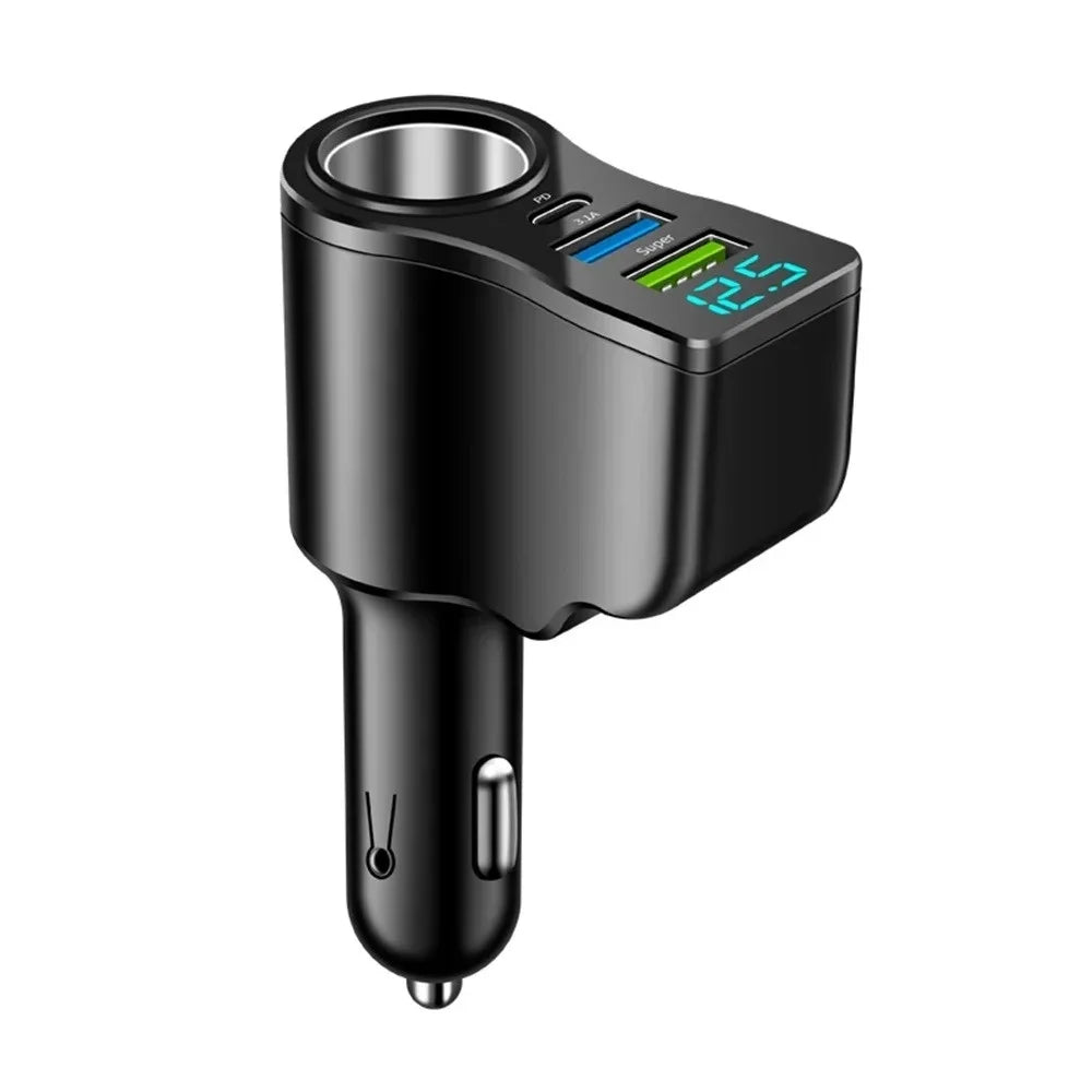 66W 4-Port USB Car Charger with Digital Display | Fast Charge