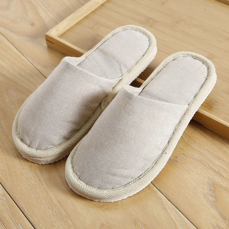 JPNTKY Unisex Linen Indoor Slippers | Flat House Shoes