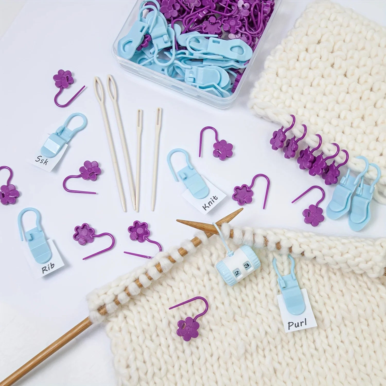 60 knitting Needle labels, 20 locking needles clip crochet needle labels, crochet needle set with 1 set and 1 plastic cover Peaceful Pleasures Health and Wellness