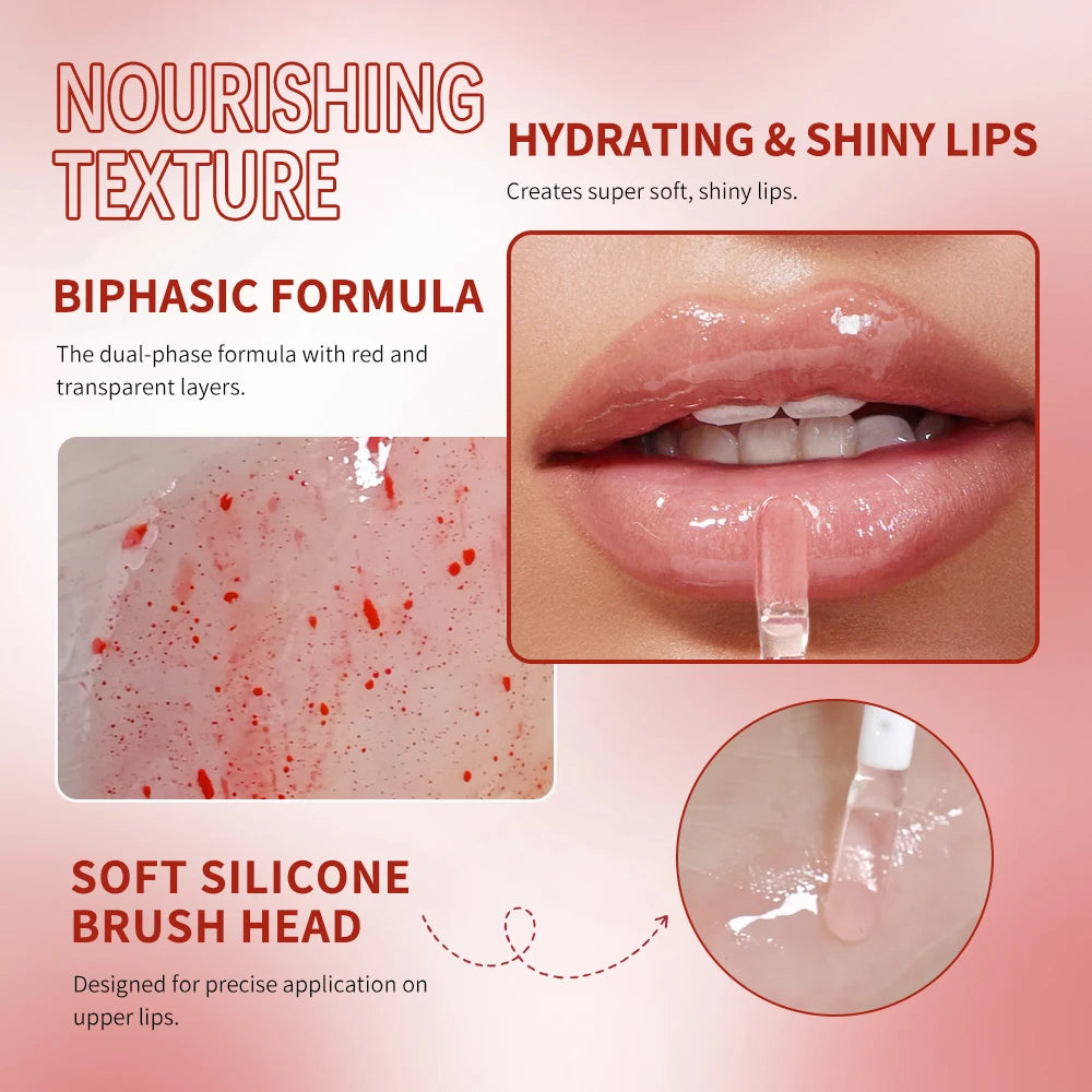 Pink Lip Gloss Transparent Lip Oil Moisturizing Reducing Lip Lines Nourishes Lips Waterproof Long-lasting Liquid Lips Cosmetics Peaceful Pleasures Health and Wellness