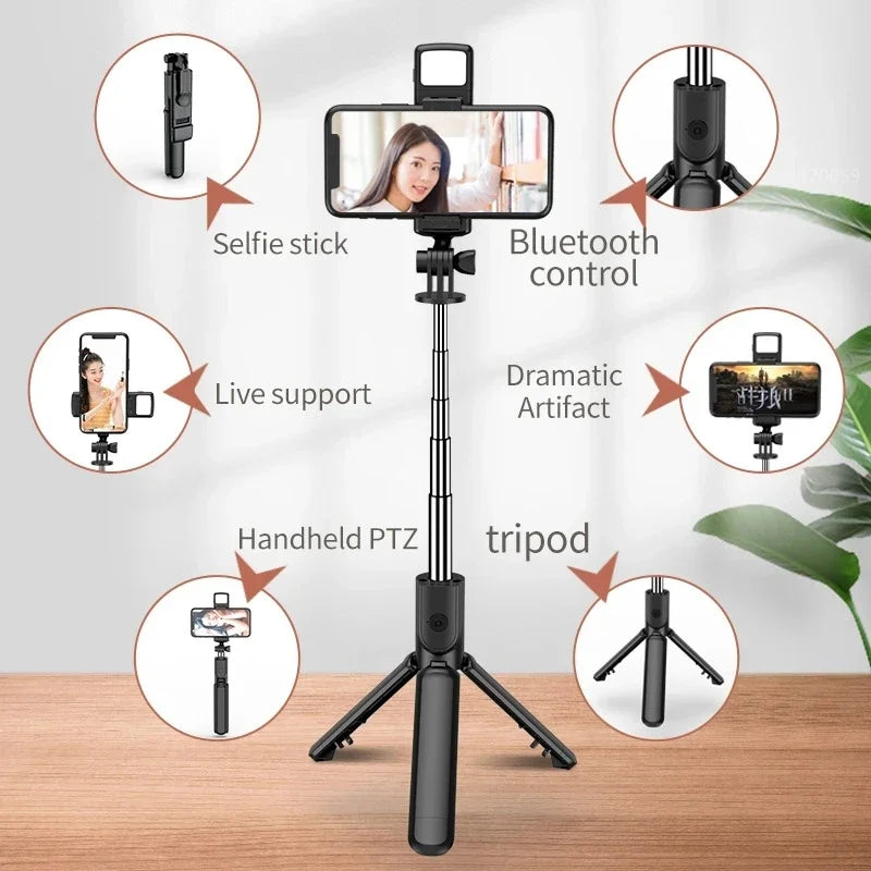 Selfie Stick Wireless Tripod Stand With Light Bluetooth Remote Extendable Portable For IPhone Mobile Phone Live Streaming Travel Peaceful Pleasures Health and Wellness