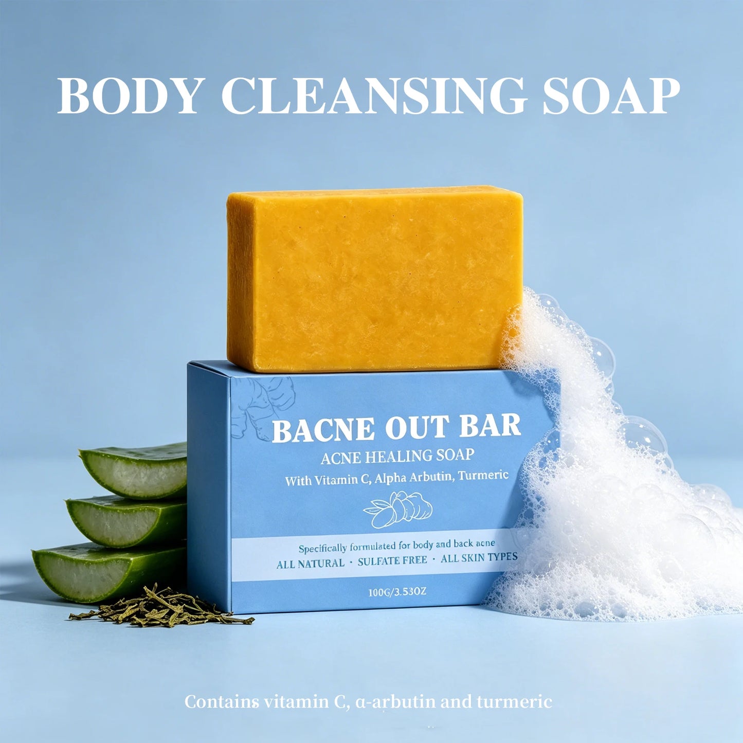 Exfoliating Body Cleansing Soap Eliminate Back Pimples Fade Acne Marks Deep Clean Dirt Oil Control Turmeric Exfoliate Soap Bar Peaceful Pleasures Health and Wellness