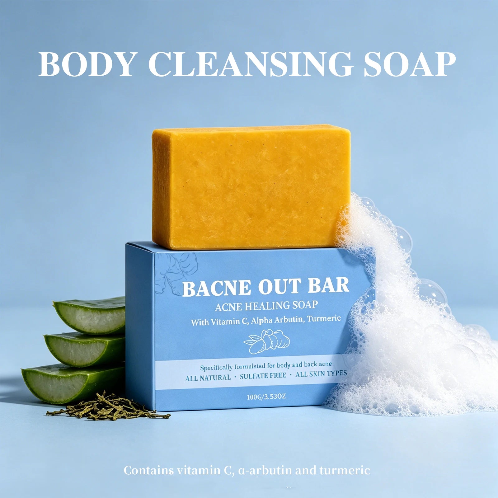 Exfoliating Body Cleansing Soap Eliminate Back Pimples Fade Acne Marks Deep Clean Dirt Oil Control Turmeric Exfoliate Soap Bar Peaceful Pleasures Health and Wellness