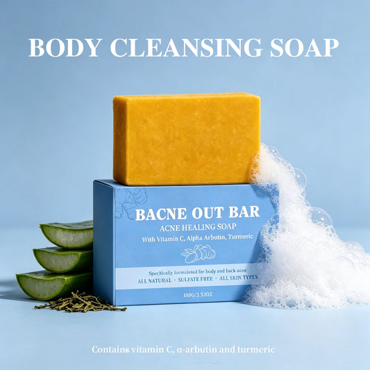 Exfoliating Body Cleansing Soap Eliminate Back Pimples Fade Acne Marks Deep Clean Dirt Oil Control Turmeric Exfoliate Soap Bar Peaceful Pleasures Health and Wellness