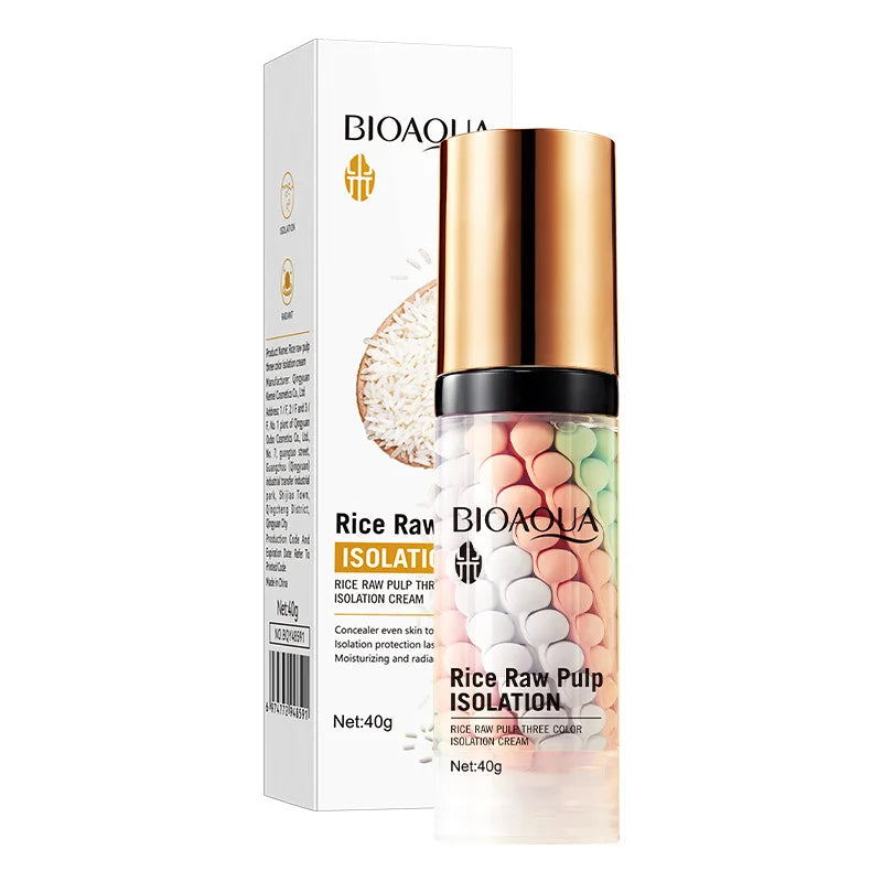 Rice Raw Pulp Three Color Isolation Cream Makeup Primer Moisturizing Brighten Correcting Foundation Natural Makeup Primer Cream Peaceful Pleasures Health and Wellness 1PCS