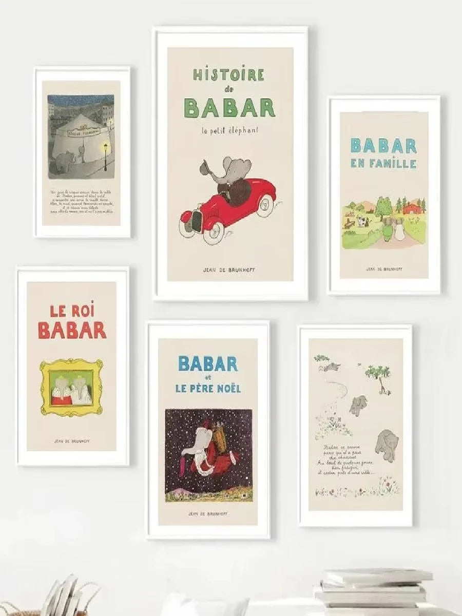 Vintage Babar Elephant Canvas Wall Art | Kids Nursery Poster