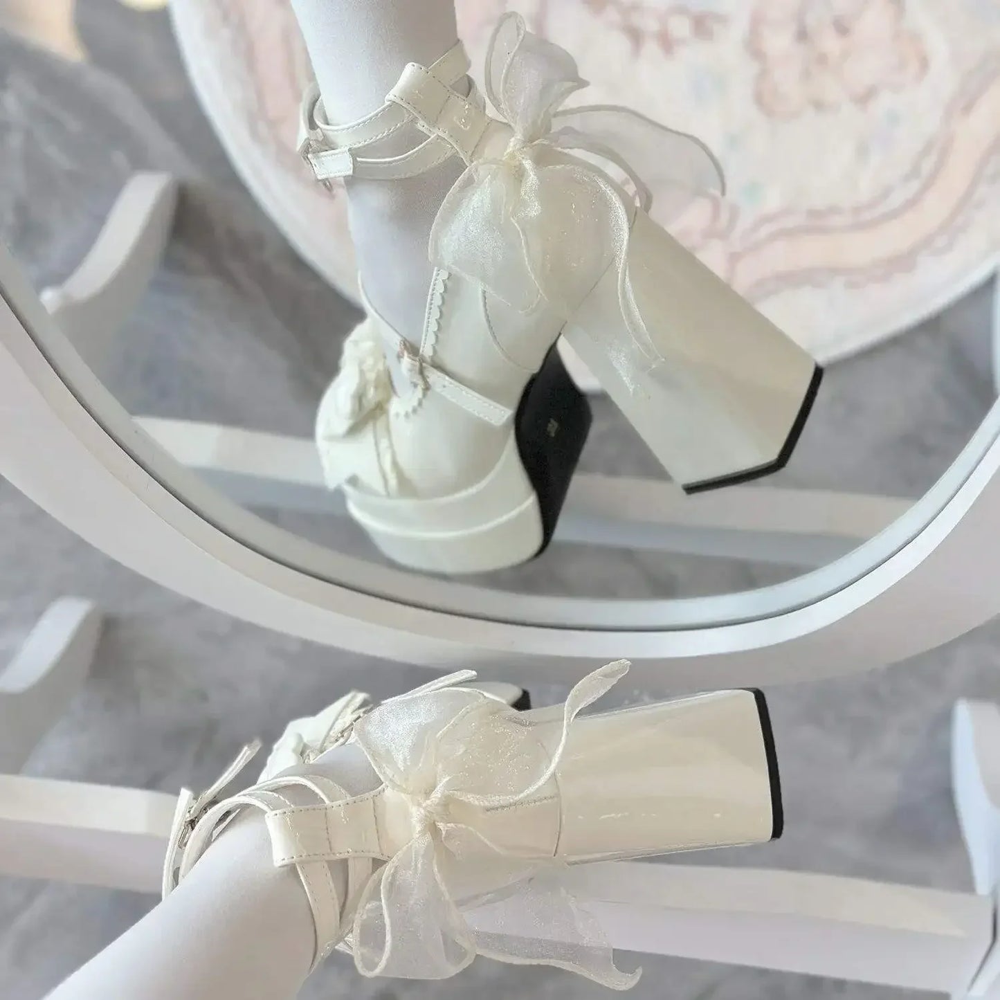 Fashion Versatile Sweet Cute Round Head High Heels Party Shoes New Lolita Flat Bottom Shoes Artificial Leather Party High Heels Peaceful Pleasures Health and Wellness