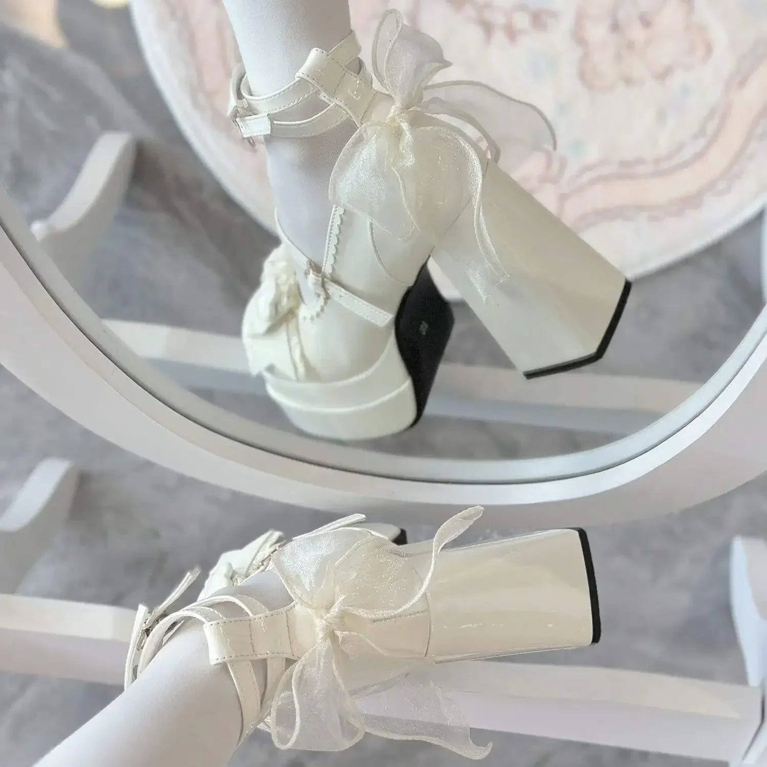 Fashion Versatile Sweet Cute Round Head High Heels Party Shoes New Lolita Flat Bottom Shoes Artificial Leather Party High Heels Peaceful Pleasures Health and Wellness