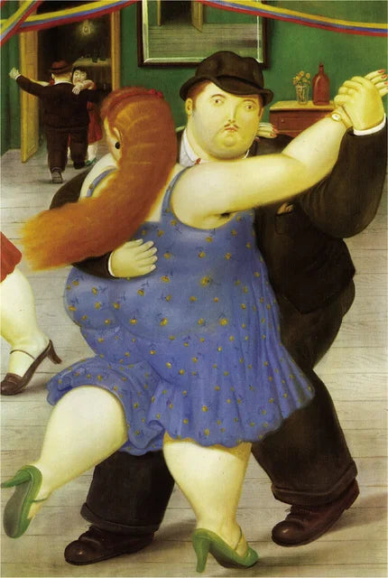Fernando Botero Famous Oil Painting Fat Couple Dancing Posters Canvas Painting Living Room Wall Mural Picture Decoration Peaceful Pleasures Health and Wellness