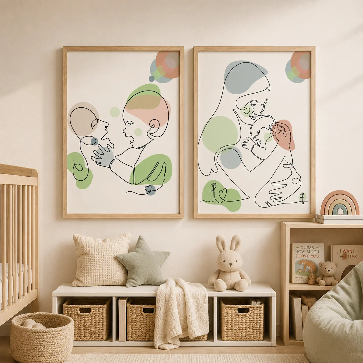 Mordern Abstract Line Wall Art, Minimalist Mother and Baby Canvas Painting, Mother Gift Poster Print For Room Bedroom Decor Peaceful Pleasures Health and Wellness