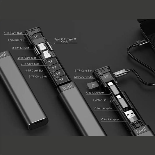 BUDI 7-in-1 USB Hub, Card Reader & Multi-Cable Adapter Stick USB Hub Adapter Oasis Select