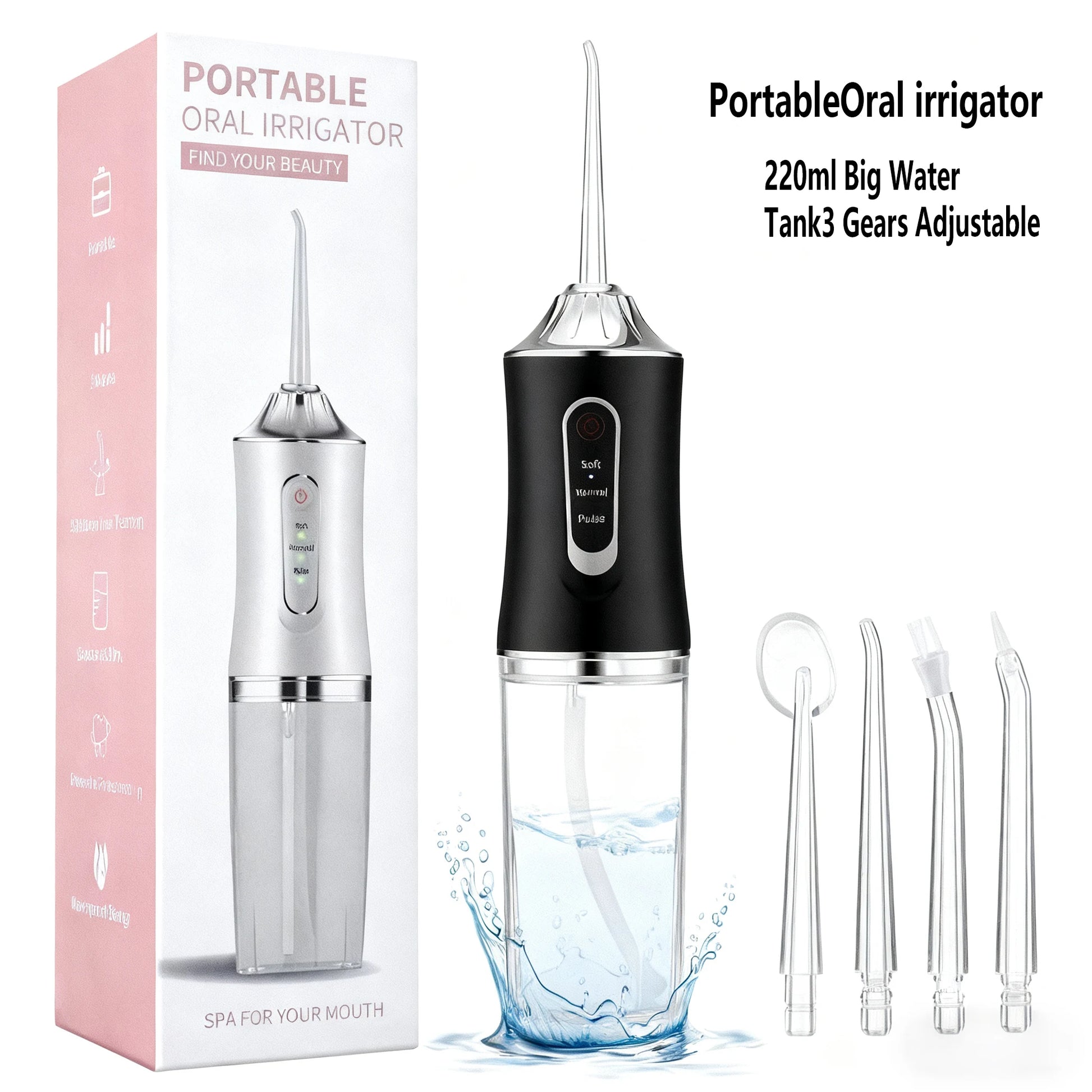 Oral Irrigator Portable USB Rechargeable Dental Water Flosser Water Jet Floss Tooth Pick 4 Jet Tip 220ml 3 Modes IPX7 Waterproof Peaceful Pleasures Health and Wellness