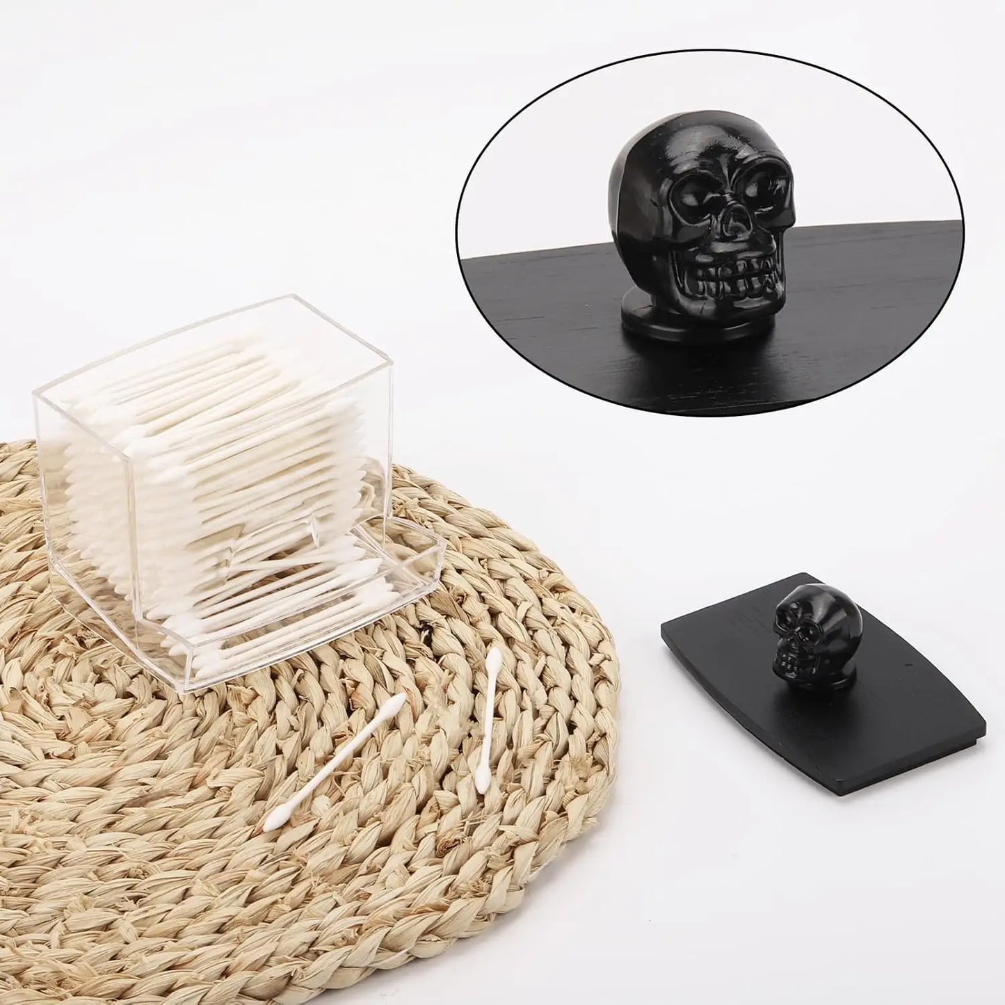 Apothecary Jar Cotton Swab & Qtip Holder – 7 oz Bathroom Storage Container with Black Wood Lid