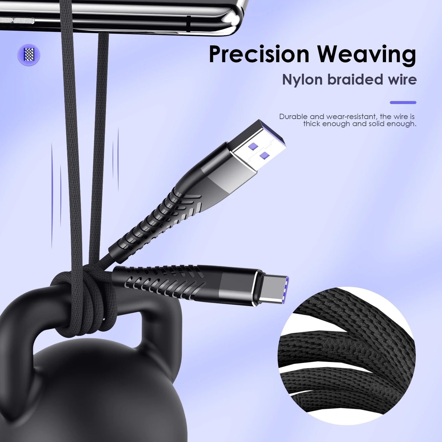 100W USB-C Fast Charging Cable Nylon Braided 7A QC3.0 Type-C