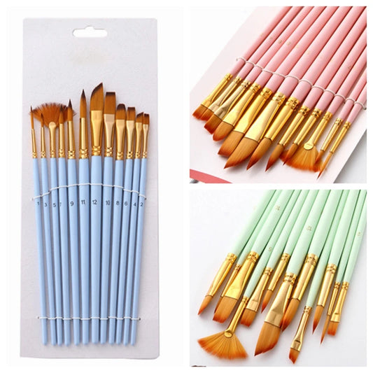 Portable 12 Pcs Painting Brush Set Multipurpose for Canvas Glass Ceramic Durable Bamboo Handle with Pouch Travel Art Supplies Peaceful Pleasures Health and Wellness
