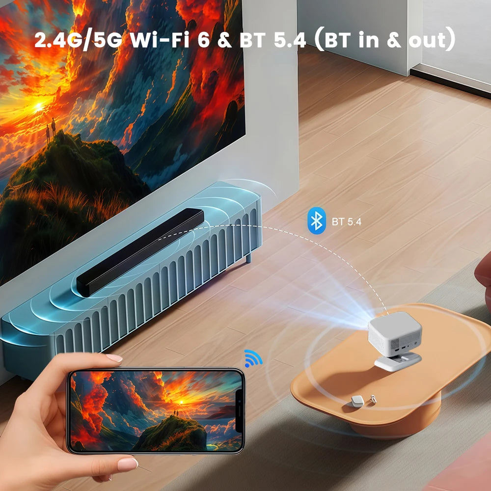 Everycom R16 Mini Projector 14000 Lumens 0.95KG Ultralight Portable Camping Home Cinema Android 12 Smart LED Beamer with Stand Peaceful Pleasures Health and Wellness