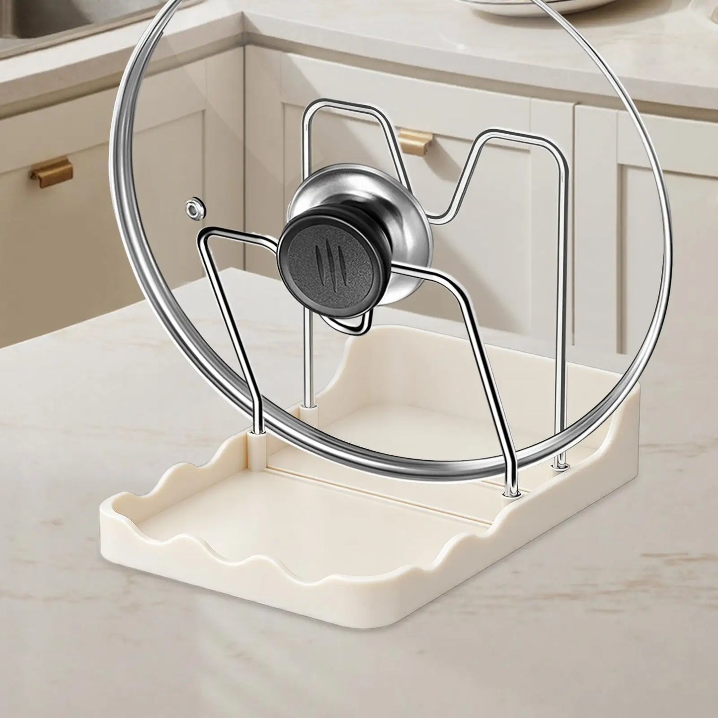 Double-Layer Pot Lid Organizer Rack with Drip Tray – Kitchen Storage