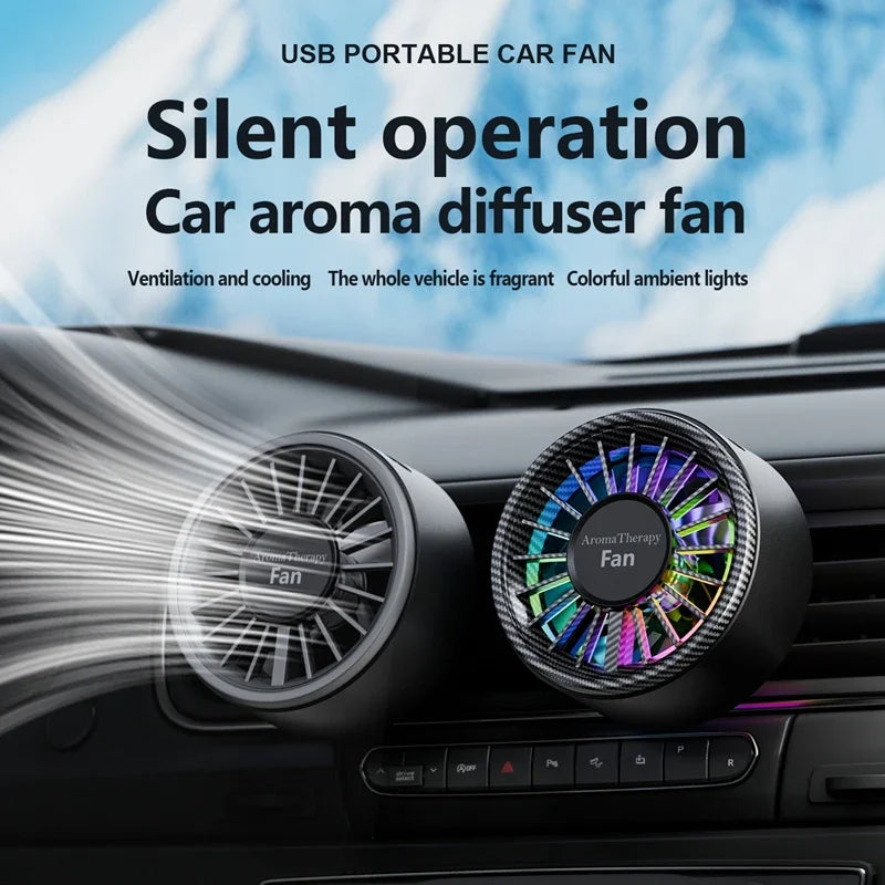 Lenovo Portable Mini Car Fan Clip on Aroma Cold Air Diffuser 2 in 1 Strong Wind Vent Fan Air Freshener RGB Light Car Accessories Peaceful Pleasures Health and Wellness