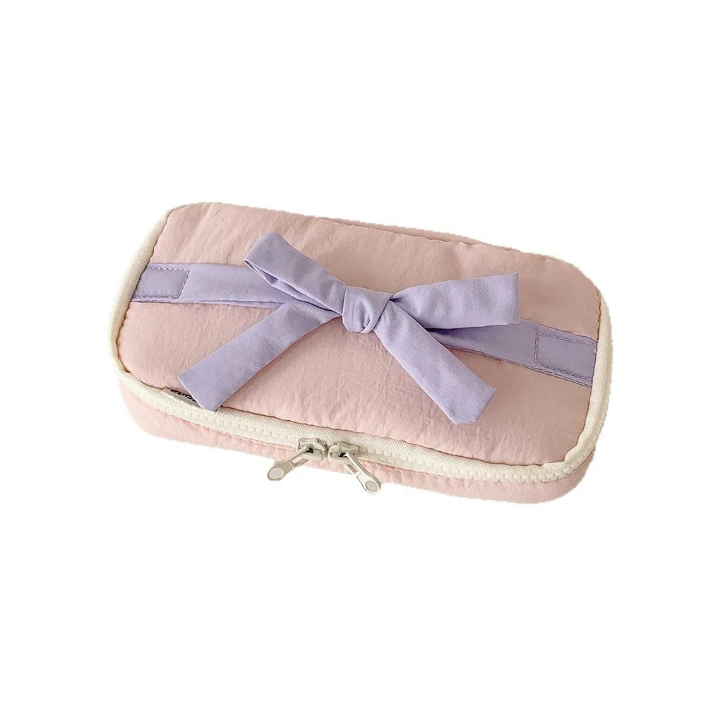 Soft Fabric Pencil Case Student Simple Bow Storage Bag Stationery Bag DIY Journal Desktop Storage Bag Practical Stationery Bags Peaceful Pleasures Health and Wellness