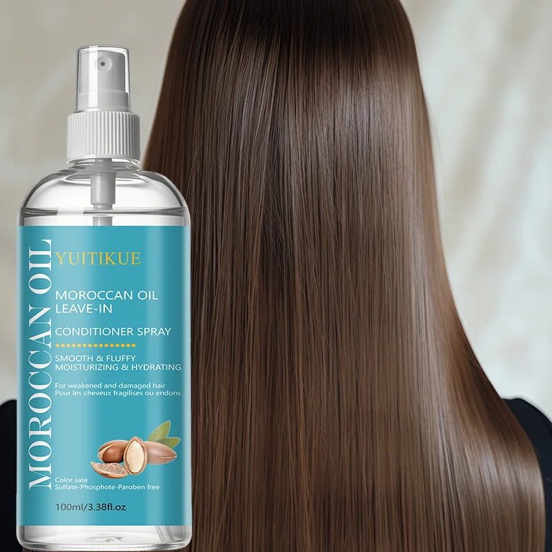 YUITIKUE Moroccan Oil Leave-In Conditioner Spray 100ml Smooth Fluffy Moisturizing Hydrating for Damaged Hair Peaceful Pleasures Health and Wellness