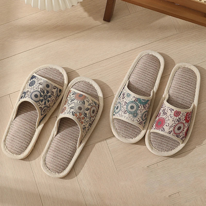 Summer Linen Indoor Slippers | Breathable EVA House Slides Indoor House Slippers Peaceful Pleasures Health and Wellness