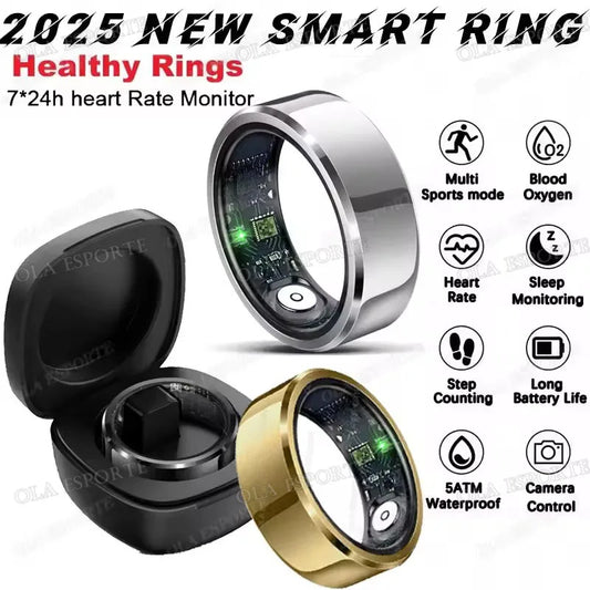 Smart Ring 5ATM Waterproof Heart Rate Blood Oxygen Sleep Monitoring Men Women with Charging Case Body Health Sport Finger Ring Peaceful Pleasures Health and Wellness