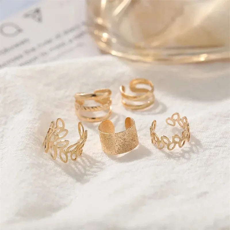 5-Piece Silver Leaf Clip Ear Cuffs | Non-Piercing Earring Set