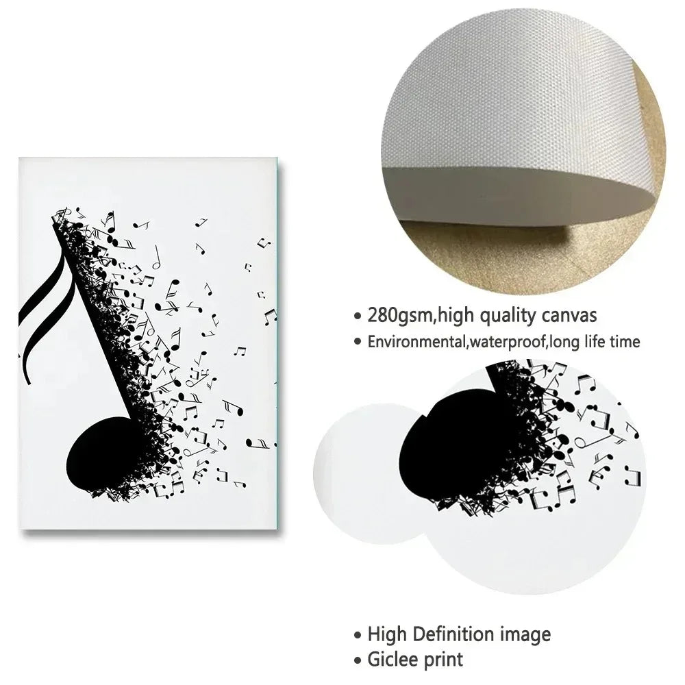 Abstract Wall Art Nordic Musical Note Headphones Canvas Painting Modern Poster Black.White Lines for Living Room Home Decoration Peaceful Pleasures Health and Wellness