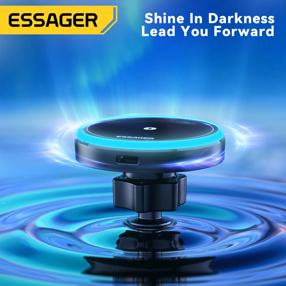 Essager Magnetic Wireless Charger Car Phone Holder 15W RGB Seven Color Light Fast Charging Mount Stand For IPhone15 14 13Android Peaceful Pleasures Health and Wellness