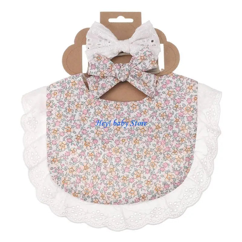Baby Teething Drool Bib with Bowknot Headband – Soft Cotton