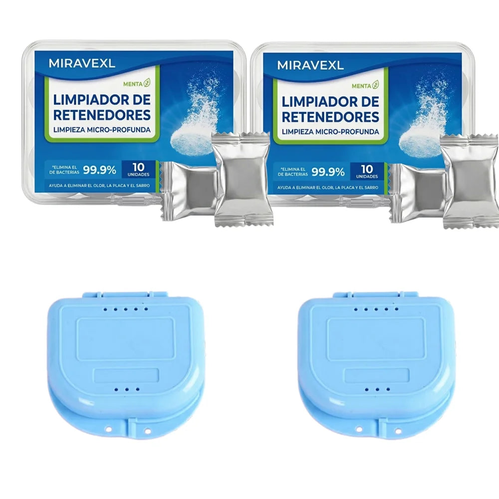 MIRAVEXL Denture & Retainer Cleaning Tablets + Storage Box