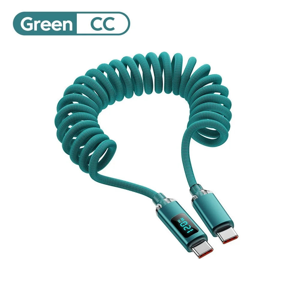 120W Retractable USB-C Car Charging Cable | Digital Display