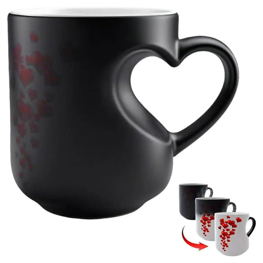 Heat Sensitive Color Changing Magic Mug with Romantic Heart Handle Cute Gift for Birthday Anniversary Valentine's Day Coffee Cup Peaceful Pleasures Health and Wellness