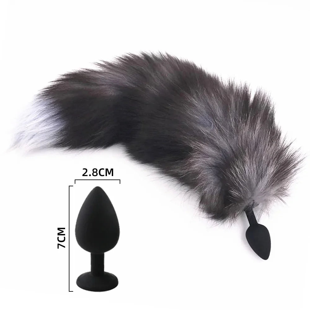 Sex Toy Anal Plug Anal Toys Long Fox Tail Erotic Anus Toy Ass Stuff With Silicone Inserted Behind The Anus Sexy Toys For Woman Peaceful Pleasures Health and Wellness A-C501-black