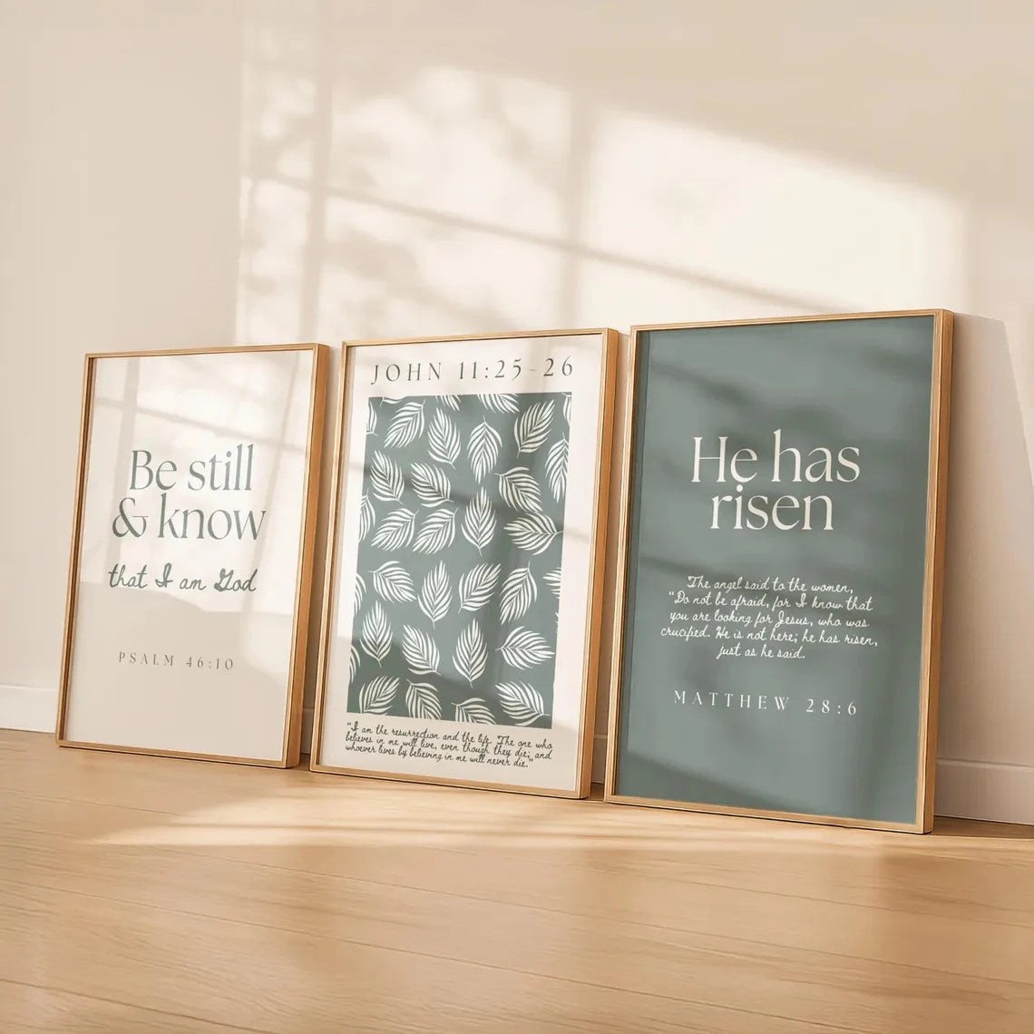 3-Piece Green Christian Bible Verse Canvas Wall Art Print Canvas Wall Art Set Peaceful Pleasures Health and Wellness G3979-3pcs 21x30cm Unframed