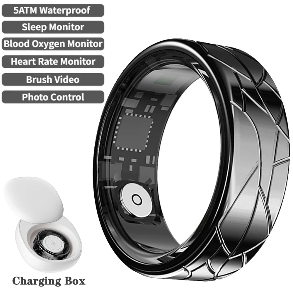 2026 Smart Ring Health and Sleep Tracker Heart Rate Blood Oxygen Monitor Brush Video 5ATM Waterproof Multi Sports Men Women Ring Peaceful Pleasures Health and Wellness Box Black 7