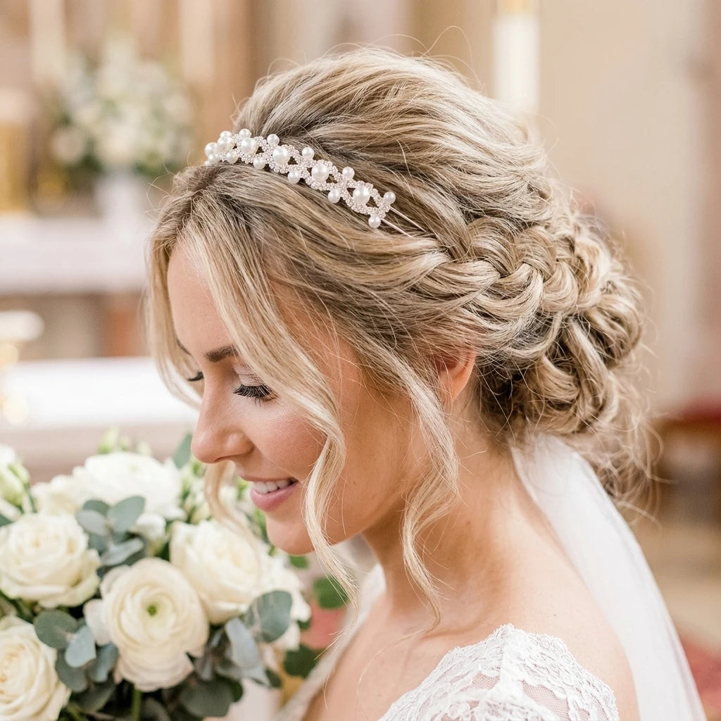 Bridal Hair Accessories Pearl Rhinestone Double Layer Headband White Wedding Decor Peaceful Pleasures Health and Wellness