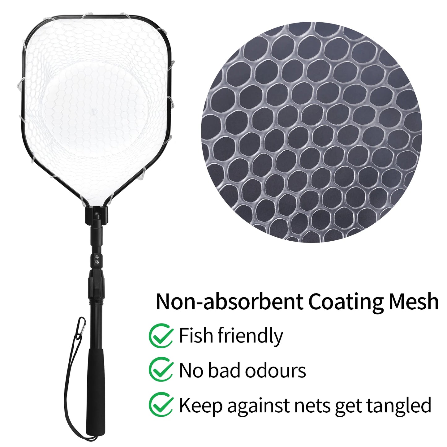 Fly Fishing Net Bass Trout Landing Net Folding Fishing Nets with Non-absorbent Coating Mesh Freshwater Safe Catching Releasing Peaceful Pleasures Health and Wellness