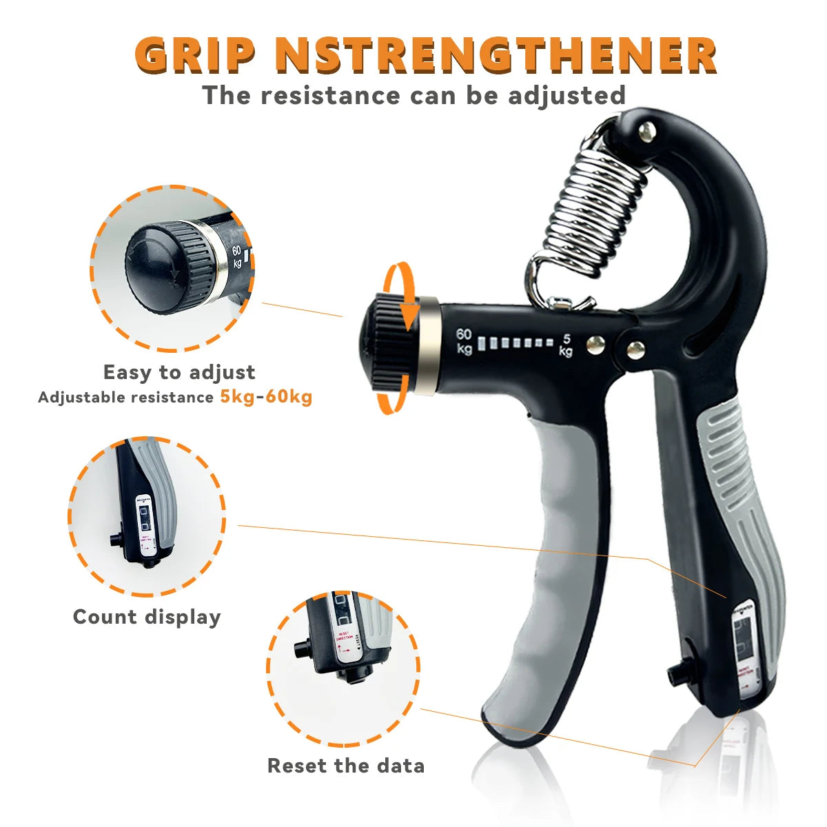 Grip Strength Trainer Adjustable Hand Grip Strengthener 11-132 Lbs (5-60Kg) Gym Rehab Forearm Trainer Peaceful Pleasures Health and Wellness