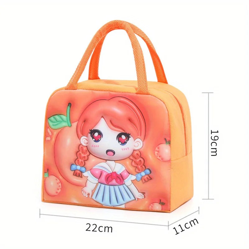 [Cute Cartoon Lunch Bag] 1pc Cute Cartoon Thermal Lunch Bag - Non-Woven Rectangle Bento Box Tote with Thick Aluminum Foil Peaceful Pleasures Health and Wellness Orange Cute Baby