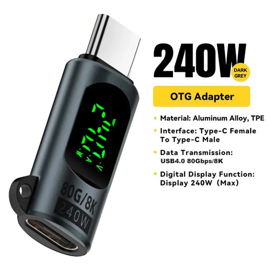 240W USB4 Type-C Adapter | 80Gbps, 8K, OTG, LED Display USB-C Adapter Peaceful Pleasures Health and Wellness