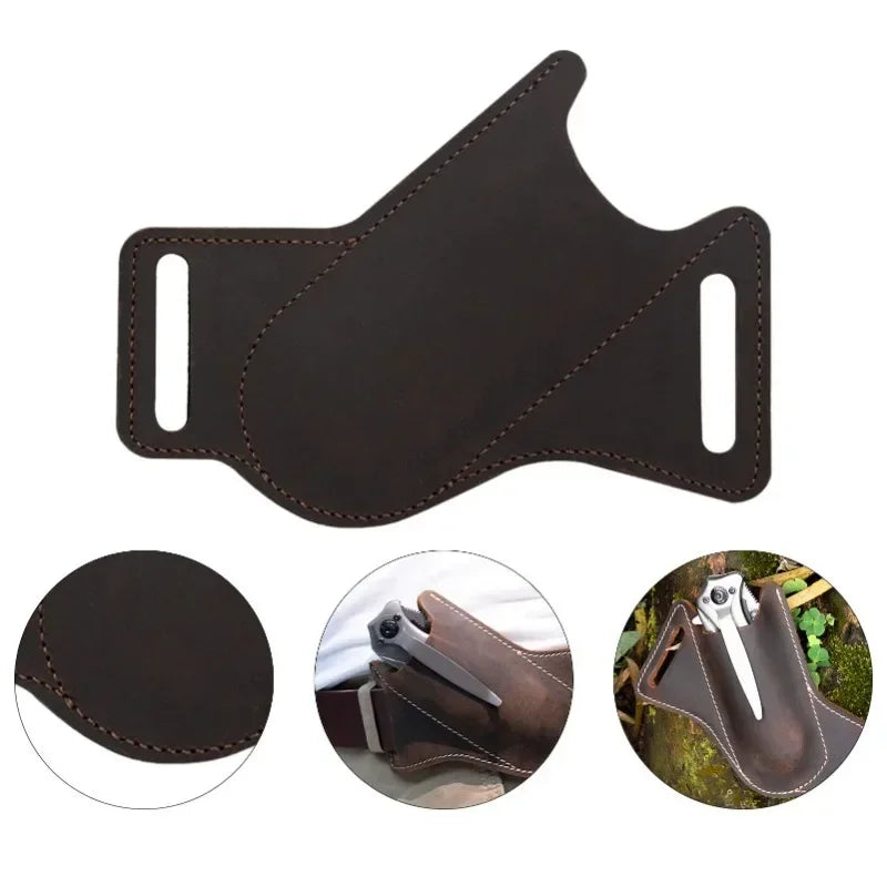 1pcs Leather Anti-scratch Storage Sheath Folding Flick Knife Waist Belt Clip Holder Pocket Knives Pack Tools for Camping Peaceful Pleasures Health and Wellness
