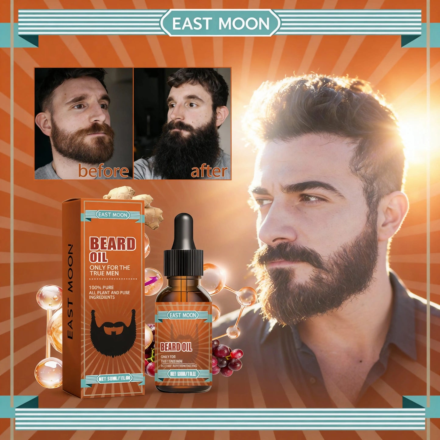 Organic Beard Growth Oil – Grapeseed & Ginger Root, 30ml