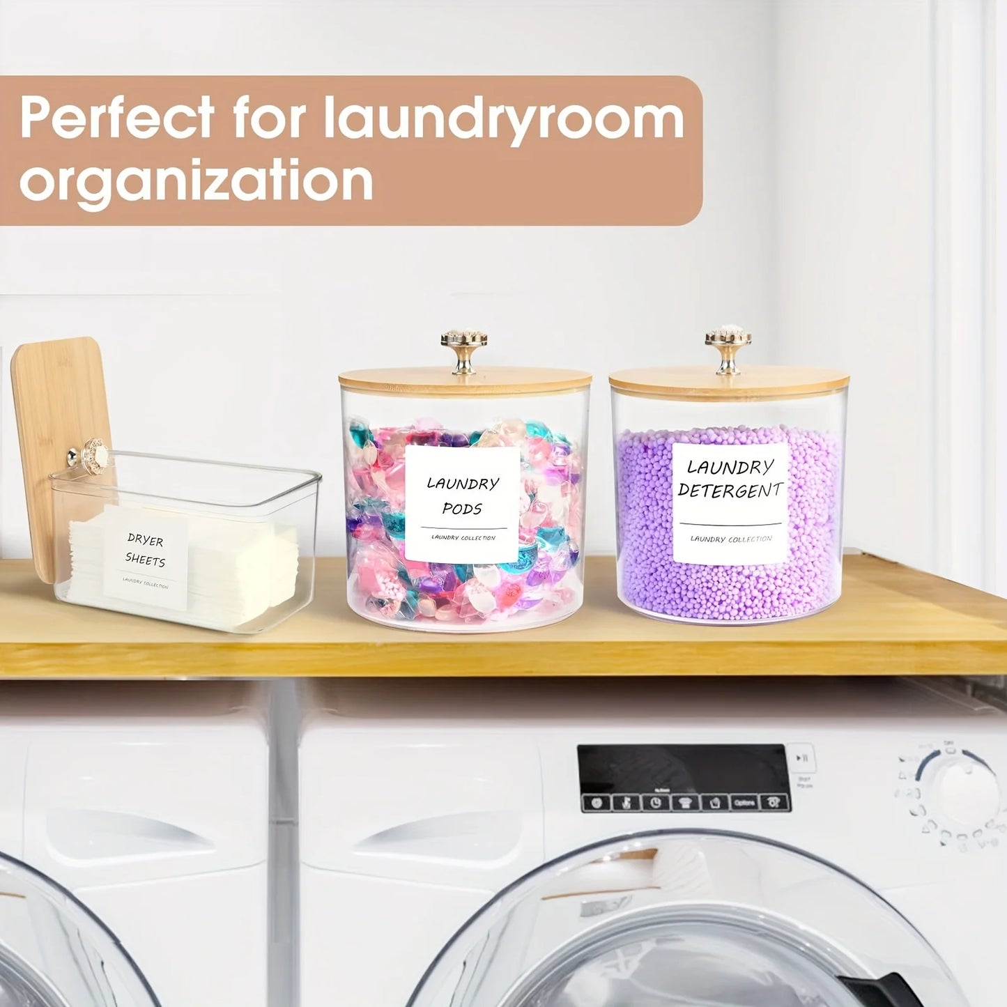 Laundry Pod Container & Dryer Sheet Holder with Lids & Labels – Laundry Room Organization Storage (1 or 3 Pack)