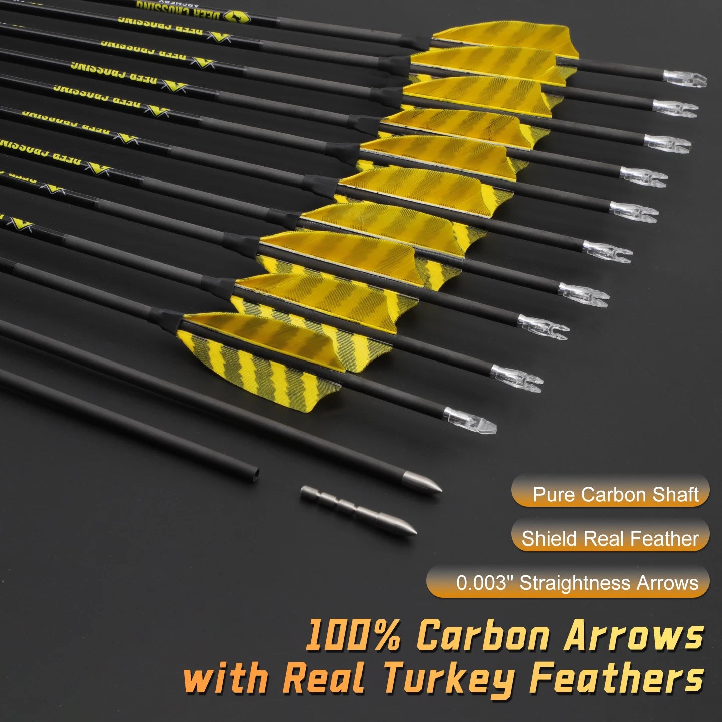Archery Pure Carbon Arrows ID4 2 Spine 300-1000 3 Natural Feather