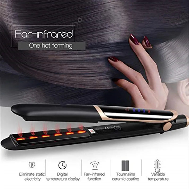 Salon Grade Ceramic Plate Hair Straightener LCD Display Tourmaline Infrared Multi-Temperature Electric for Peaceful Pleasures Health and Wellness