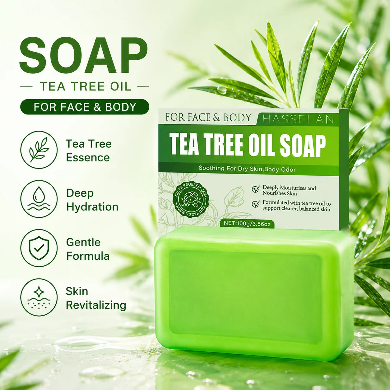 Green Tea Tree Oil Bar Soap – Natural Face & Body Cleanser