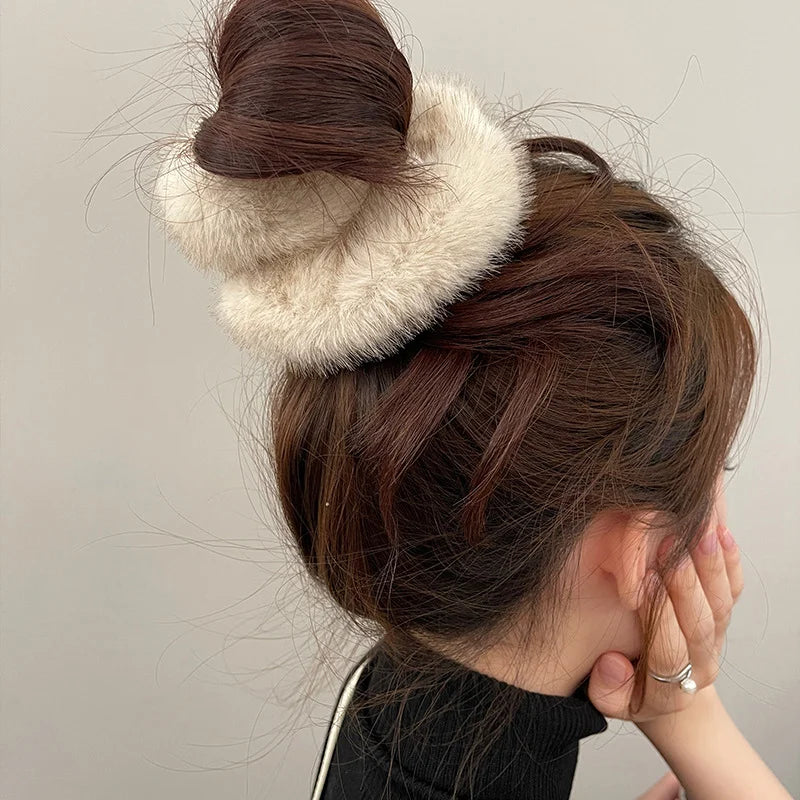 Autumn Winter High-quality Faux Mink Fur Pleated Large Intestine Hair Band Versatile and Elegant with Soft and Fluffy Hair Tie Peaceful Pleasures Health and Wellness